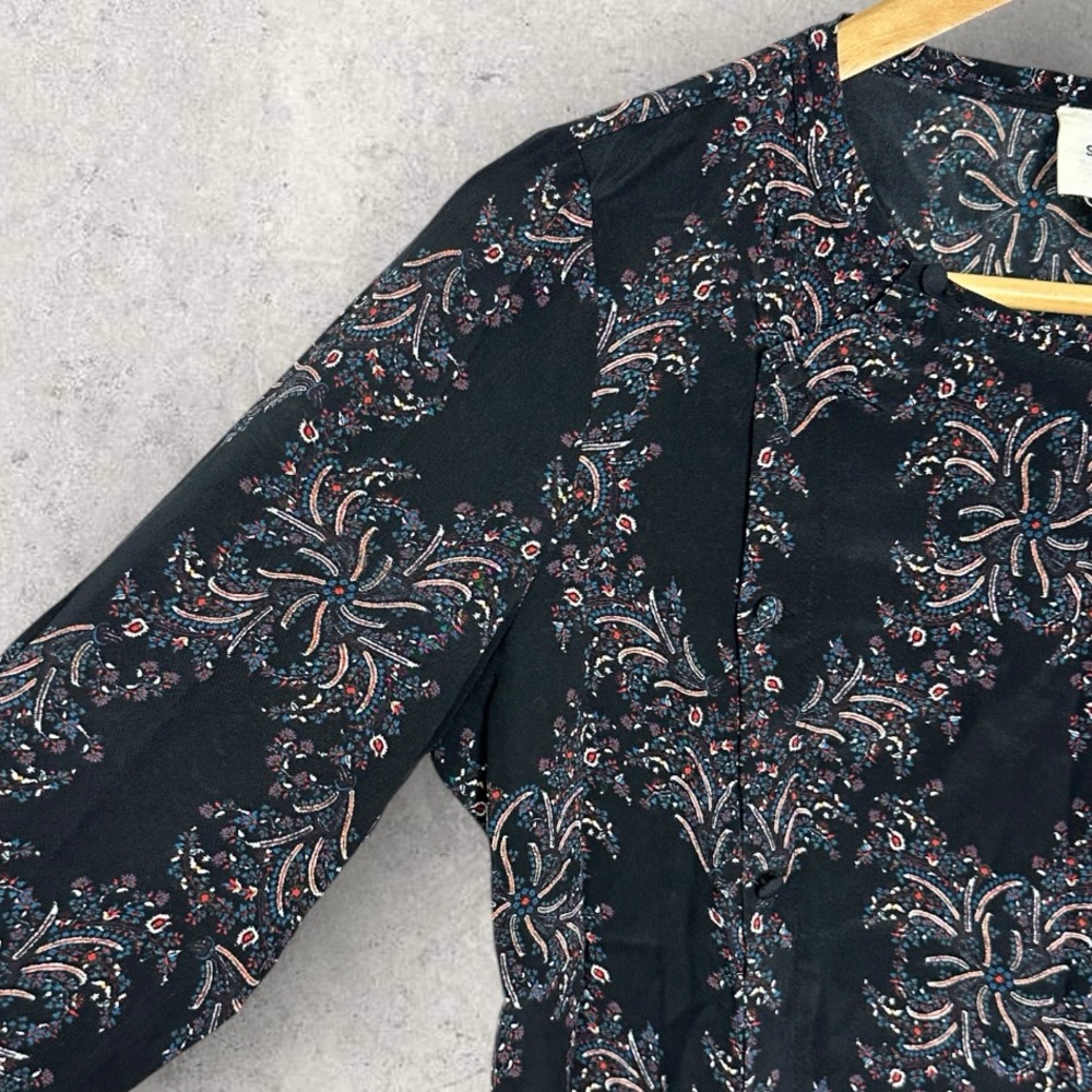 Sezane 100% Silk Printed Long Sleeve Blouse‎ Womens Size 38 French US 6 Top Boho - Picture 8 of 14